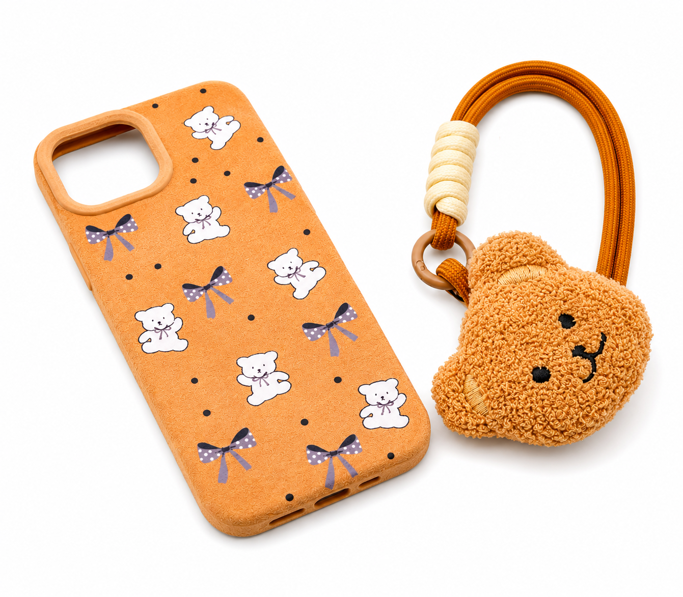 Cute Teddy Bear Plush Case with Teddy Charm Strap for iPhone 16 Pro 🧸✨