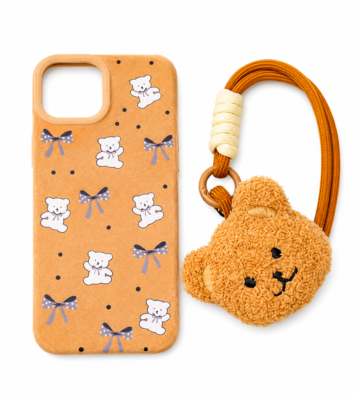 Cute Teddy Bear Plush Case with Teddy Charm Strap for iPhone 16 Pro 🧸✨